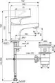 Waschtischarmatur von Ideal Standard in Chrom, mit seitlichem Auslauf und Montageansicht. Abmessungen und Anschlussdetails sind im technischen Diagramm dargestellt.